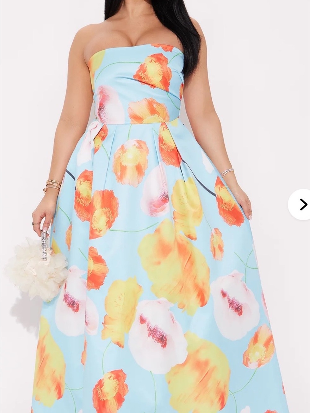 Fashion Nova Sky Blue Strapless Floral Ball Gown